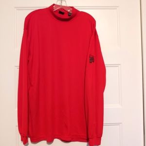 Red mock neck long sleeve golf shirt